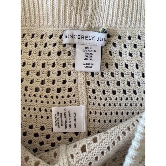 NWT Sincerely Jules Sweater Hoodie & Flare Pants Crochet Set Women's XL Beige - Picture 7 of 8